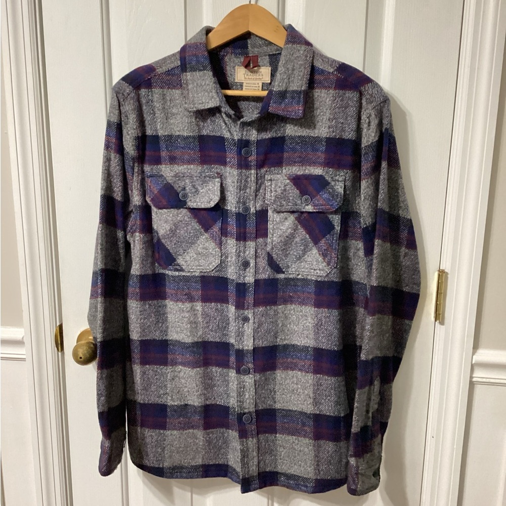 Boston Traders Men’s Medium Outdoors Plaid Gray Flannel  LS Cotton